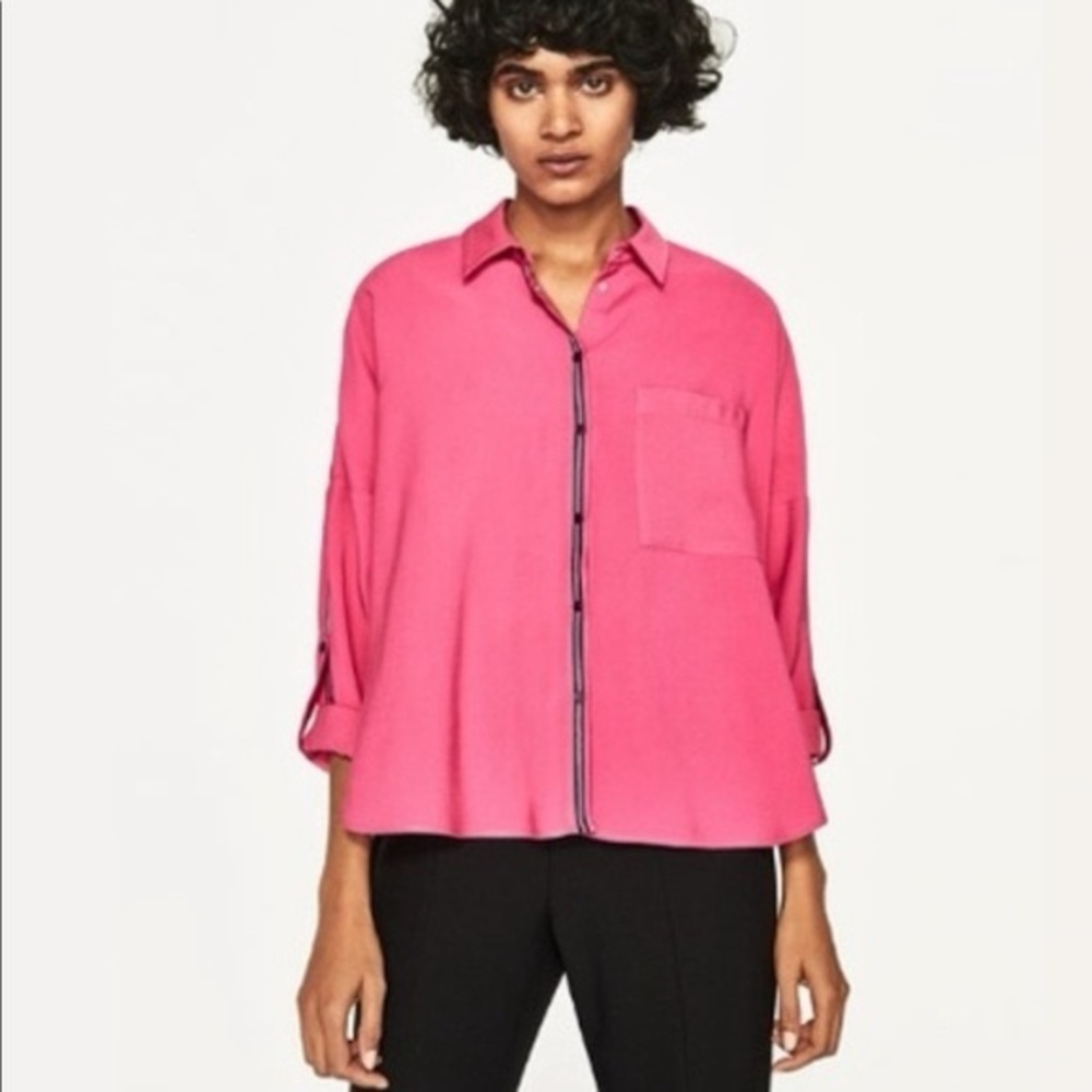 Zara Men's Fuchsia Button-Down Shirt
